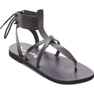 Free People Vacation Day Black Strappy Tie Ankle Thong Flat Sandals Size 37.5